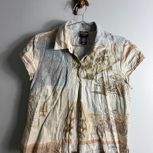 Harley‎ Davidson shirt with unique pattern Silk Women's Harley button up